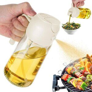 16oz Olive Oil Dispenser Bottle 2 in 1 Sprayer Pourer Glass for Kitchen Cooking